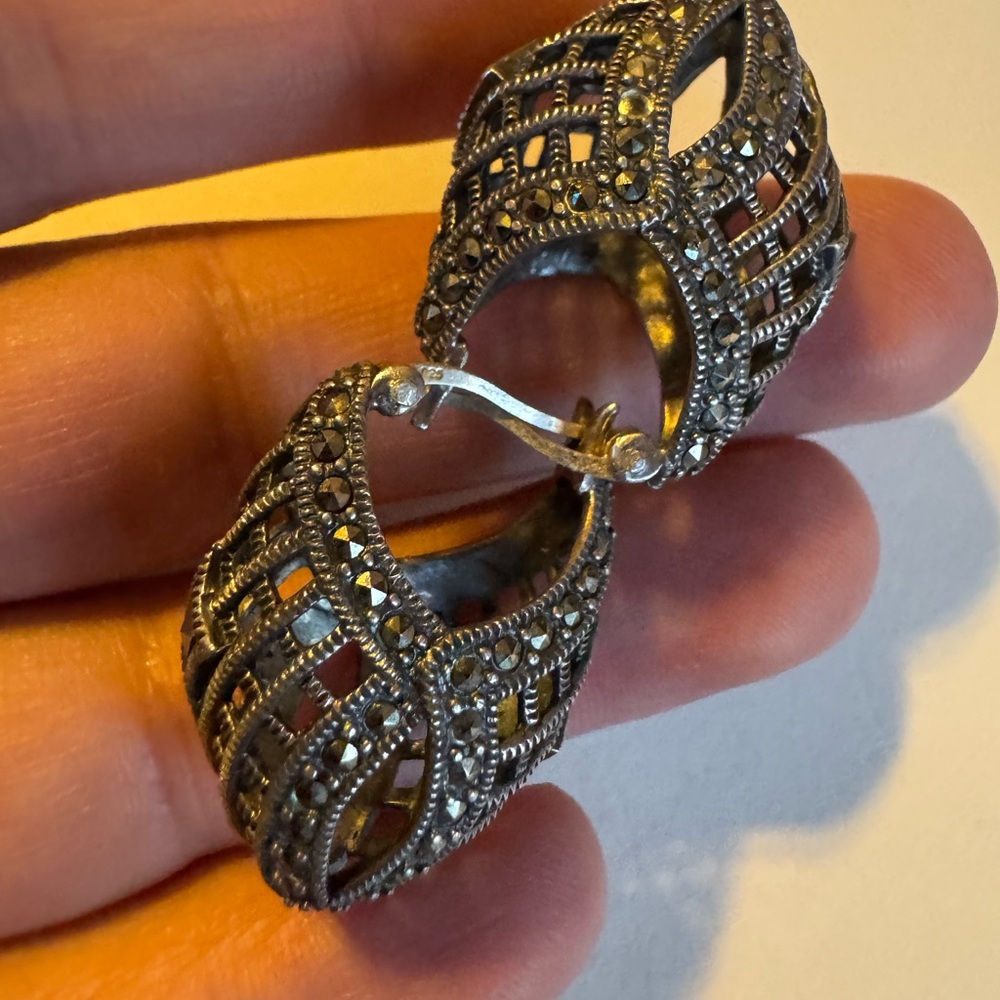 Elegant Silver Filigree Marcasite Sterling silver Earrings
